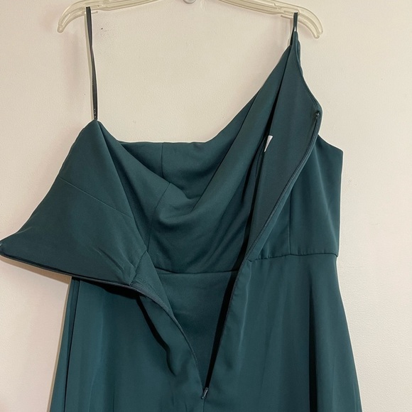 AFTER SIX One-Shoulder Chiffon Maxi Dress w/ Shirred Front Slit -Evergreen Sz 10 - Picture 7 of 12
